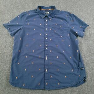 North Face Shirt Mens 2XL Blue Campfire All-Over Print Outdoor Camp Casual